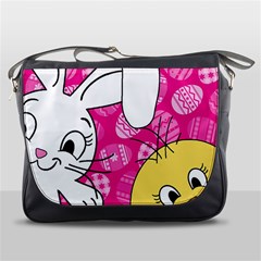 Easter Bunny And Chick  Messenger Bags by Valentinaart