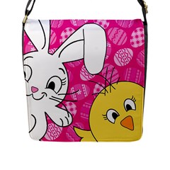 Easter Bunny And Chick  Flap Messenger Bag (l)  by Valentinaart