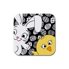 Easter Bunny And Chick  Rubber Square Coaster (4 Pack)  by Valentinaart