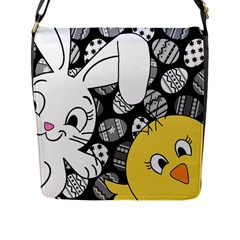 Easter Bunny And Chick  Flap Messenger Bag (l)  by Valentinaart