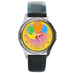 Birthday Party Balloons Colourful Cartoon Illustration Of A Bunch Of Party Balloon Round Metal Watch Front