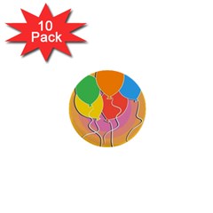 Birthday Party Balloons Colourful Cartoon Illustration Of A Bunch Of Party Balloon 1  Mini Buttons (10 Pack)  by Nexatart