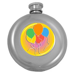 Birthday Party Balloons Colourful Cartoon Illustration Of A Bunch Of Party Balloon Round Hip Flask (5 Oz) by Nexatart