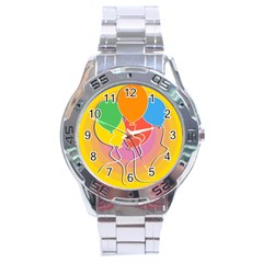 Birthday Party Balloons Colourful Cartoon Illustration Of A Bunch Of Party Balloon Stainless Steel Analogue Watch by Nexatart