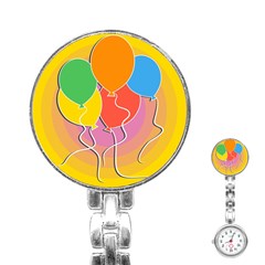 Birthday Party Balloons Colourful Cartoon Illustration Of A Bunch Of Party Balloon Stainless Steel Nurses Watch by Nexatart