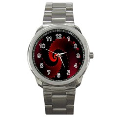 Red Fractal Spiral Sport Metal Watch by Nexatart