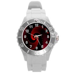 Red Fractal Spiral Round Plastic Sport Watch (l) by Nexatart