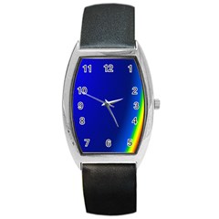 Blue Wallpaper With Rainbow Barrel Style Metal Watch