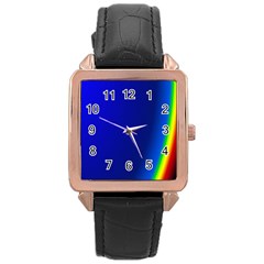 Blue Wallpaper With Rainbow Rose Gold Leather Watch  by Nexatart