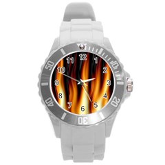 Dark Flame Pattern Round Plastic Sport Watch (l) by Nexatart