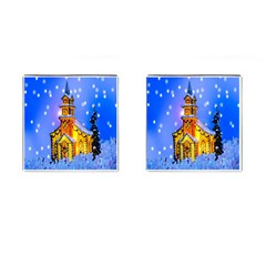 Winter Church Cufflinks (square) by Nexatart