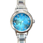 Blue Night Portrait Background Round Italian Charm Watch Front