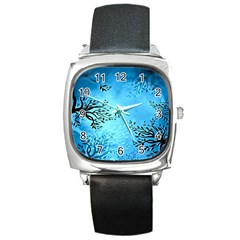 Blue Night Portrait Background Square Metal Watch by Nexatart