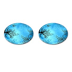 Blue Night Portrait Background Cufflinks (oval) by Nexatart