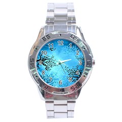 Blue Night Portrait Background Stainless Steel Analogue Watch by Nexatart