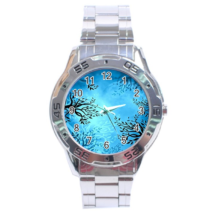 Blue Night Portrait Background Stainless Steel Analogue Watch