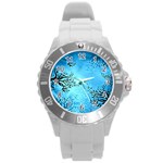 Blue Night Portrait Background Round Plastic Sport Watch (L) Front