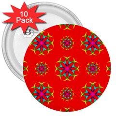 Rainbow Colors Geometric Circles Seamless Pattern On Red Background 3  Buttons (10 Pack)  by Nexatart