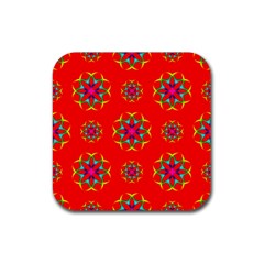 Rainbow Colors Geometric Circles Seamless Pattern On Red Background Rubber Coaster (square)  by Nexatart