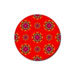 Rainbow Colors Geometric Circles Seamless Pattern On Red Background Rubber Round Coaster (4 pack)  Front