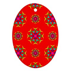 Rainbow Colors Geometric Circles Seamless Pattern On Red Background Oval Ornament (two Sides)