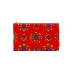 Rainbow Colors Geometric Circles Seamless Pattern On Red Background Cosmetic Bag (small)  by Nexatart