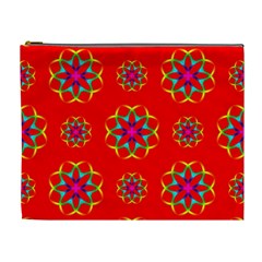 Rainbow Colors Geometric Circles Seamless Pattern On Red Background Cosmetic Bag (xl) by Nexatart