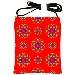 Rainbow Colors Geometric Circles Seamless Pattern On Red Background Shoulder Sling Bags by Nexatart