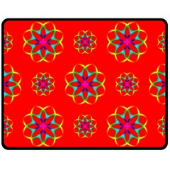 Rainbow Colors Geometric Circles Seamless Pattern On Red Background Double Sided Fleece Blanket (medium)  by Nexatart