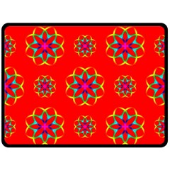 Rainbow Colors Geometric Circles Seamless Pattern On Red Background Double Sided Fleece Blanket (large)  by Nexatart