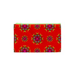 Rainbow Colors Geometric Circles Seamless Pattern On Red Background Cosmetic Bag (xs) by Nexatart