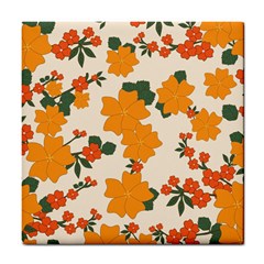 Vintage Floral Wallpaper Background In Shades Of Orange Tile Coasters by Nexatart