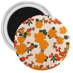 Vintage Floral Wallpaper Background In Shades Of Orange 3  Magnets by Nexatart