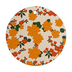 Vintage Floral Wallpaper Background In Shades Of Orange Ornament (round) by Nexatart