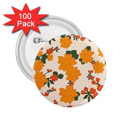 Vintage Floral Wallpaper Background In Shades Of Orange 2 25  Buttons (100 Pack)  by Nexatart