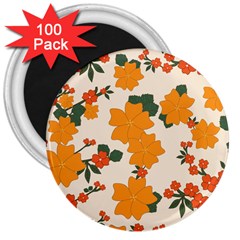 Vintage Floral Wallpaper Background In Shades Of Orange 3  Magnets (100 Pack) by Nexatart