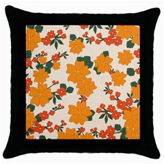 Vintage Floral Wallpaper Background In Shades Of Orange Throw Pillow Case (black) by Nexatart