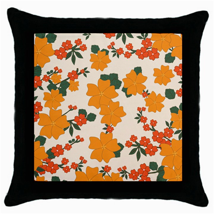 Vintage Floral Wallpaper Background In Shades Of Orange Throw Pillow Case (Black)