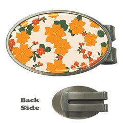 Vintage Floral Wallpaper Background In Shades Of Orange Money Clips (oval)  by Nexatart