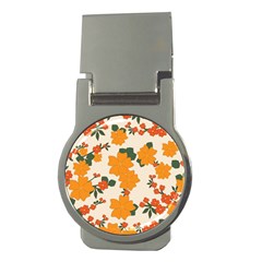 Vintage Floral Wallpaper Background In Shades Of Orange Money Clips (round)  by Nexatart