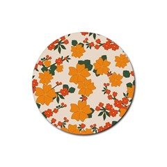 Vintage Floral Wallpaper Background In Shades Of Orange Rubber Coaster (round)  by Nexatart