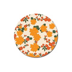 Vintage Floral Wallpaper Background In Shades Of Orange Magnet 3  (round) by Nexatart