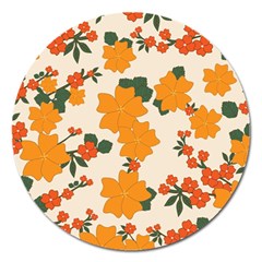 Vintage Floral Wallpaper Background In Shades Of Orange Magnet 5  (round) by Nexatart