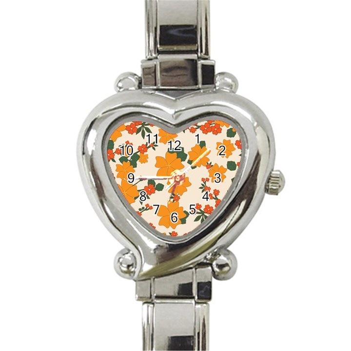 Vintage Floral Wallpaper Background In Shades Of Orange Heart Italian Charm Watch