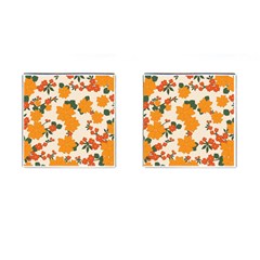 Vintage Floral Wallpaper Background In Shades Of Orange Cufflinks (square) by Nexatart