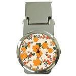 Vintage Floral Wallpaper Background In Shades Of Orange Money Clip Watches Front