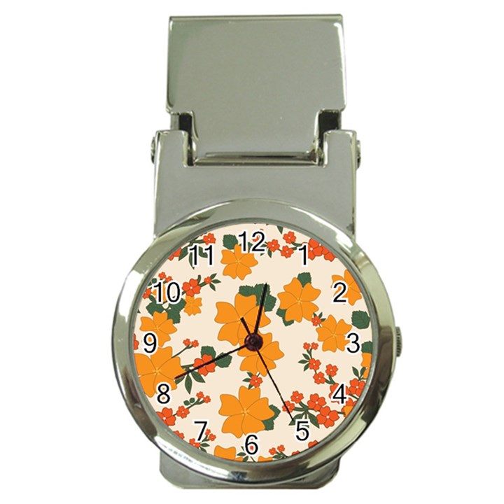 Vintage Floral Wallpaper Background In Shades Of Orange Money Clip Watches