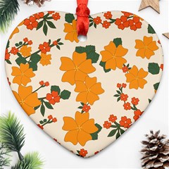 Vintage Floral Wallpaper Background In Shades Of Orange Heart Ornament (two Sides) by Nexatart