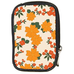 Vintage Floral Wallpaper Background In Shades Of Orange Compact Camera Cases by Nexatart