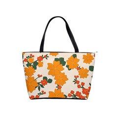 Vintage Floral Wallpaper Background In Shades Of Orange Shoulder Handbags by Nexatart